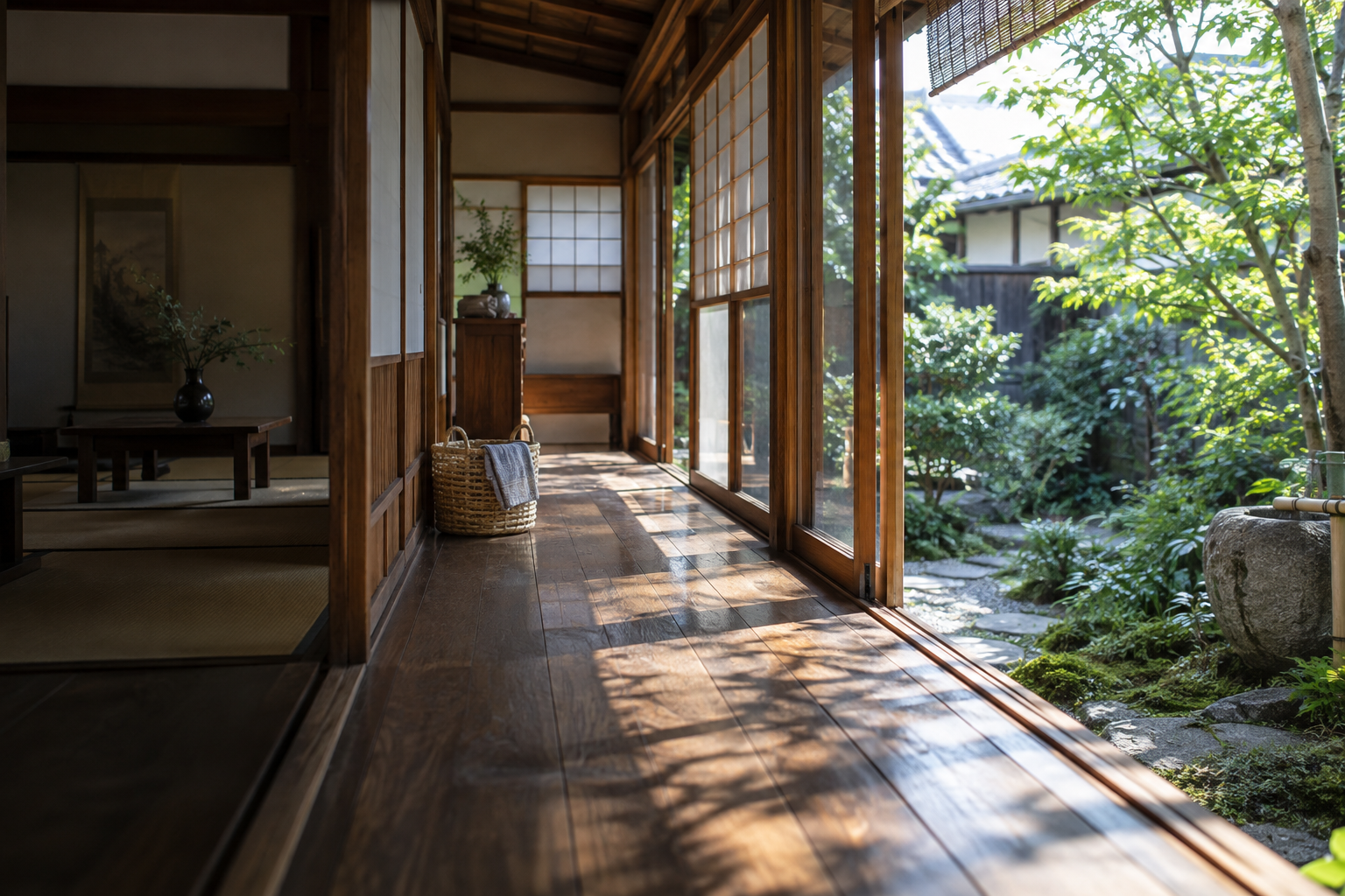 縁側から庭に光が差し込む日本の住宅のイメージ画像